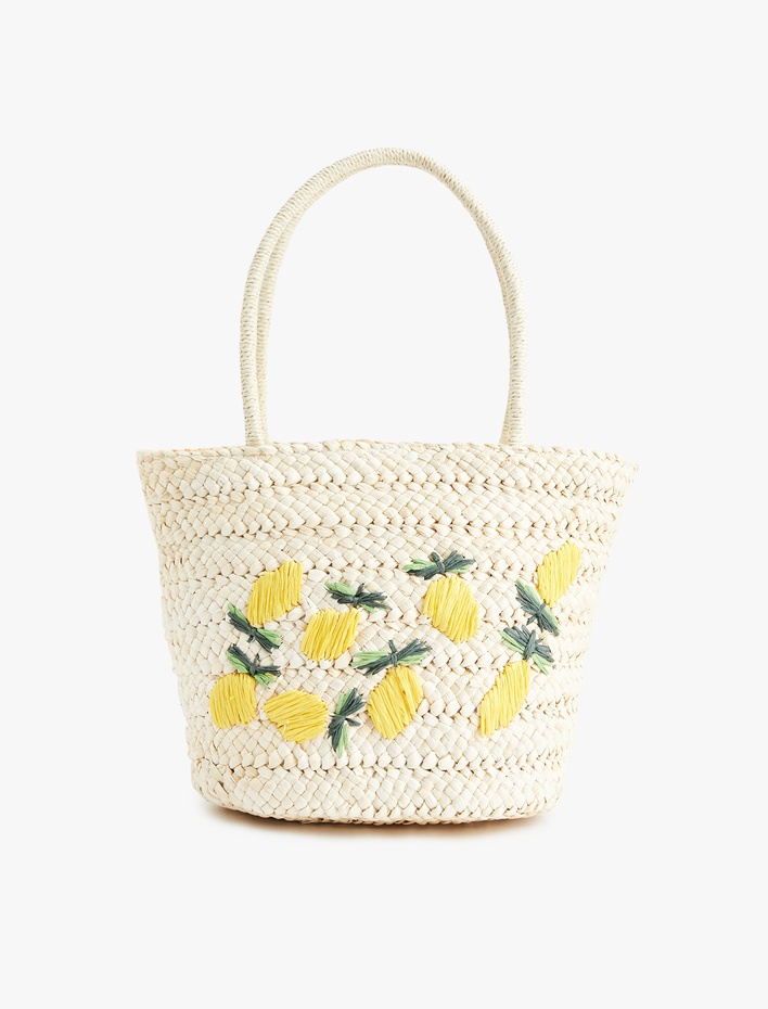 Kadın Meyve İşleme Detaylı Tote Hasır Çanta