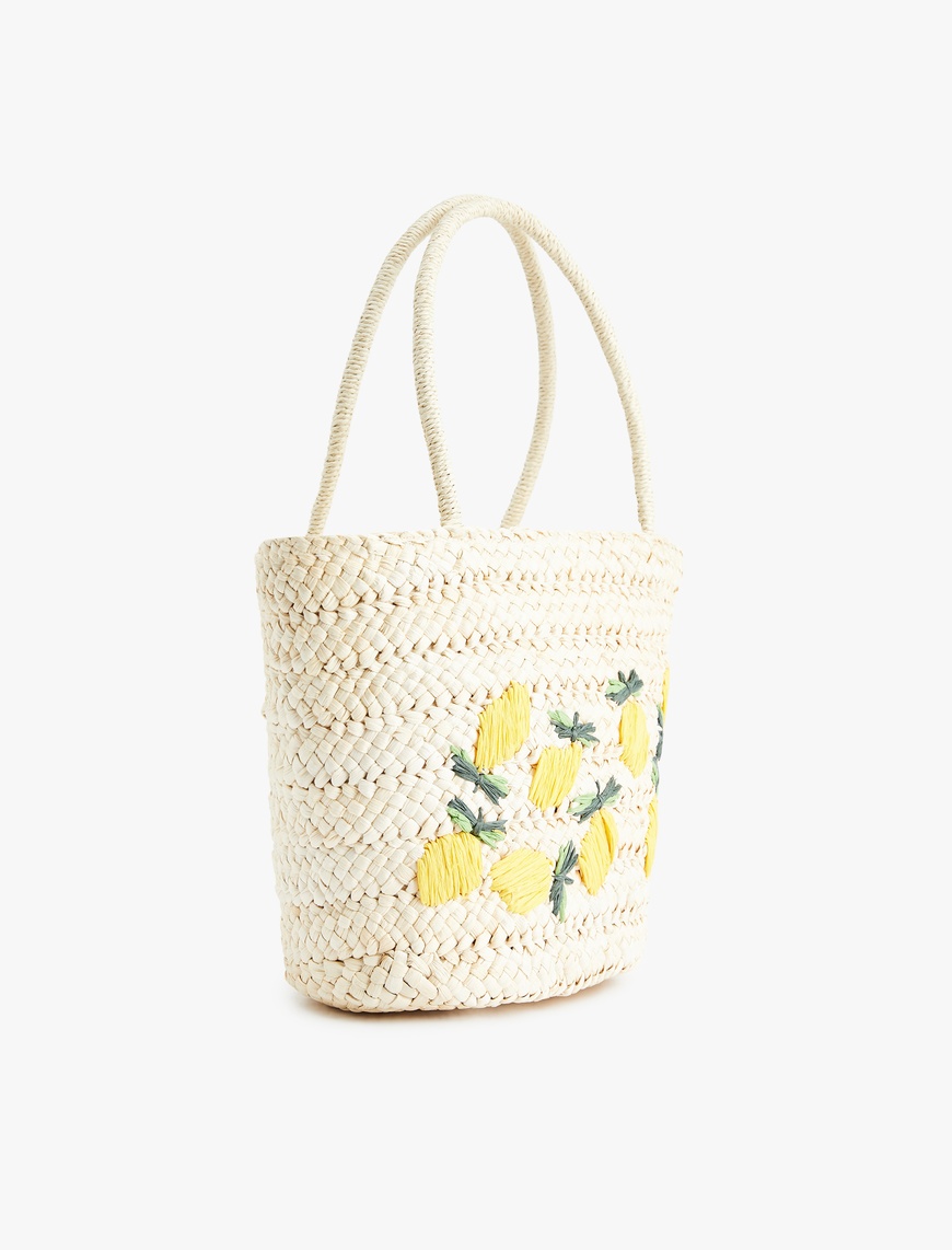  Kadın Ananas Desenli Tote Hasır Çanta