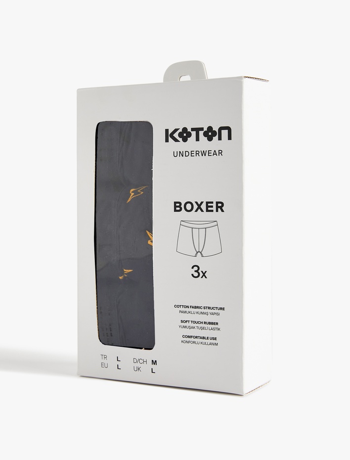  Pamuklu Şimşek Baskılı 3'lü Boxer Seti