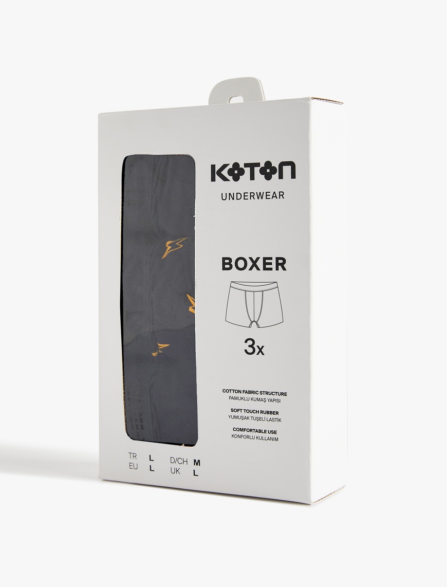   Pamuklu Şimşek Baskılı 3'lü Boxer Seti