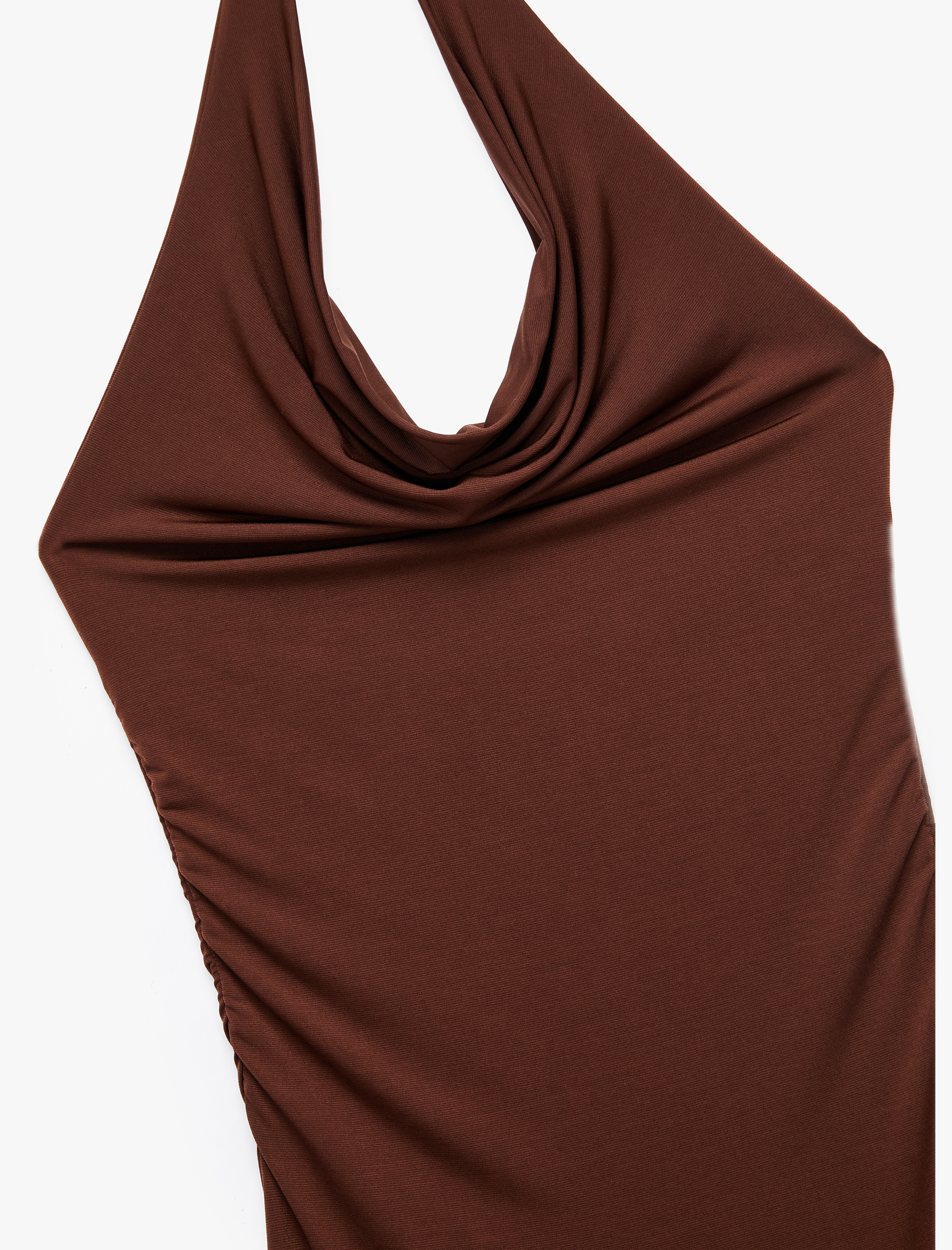   Degaje Yaka Asimetrik Kolsuz Drapeli Midi Elbise