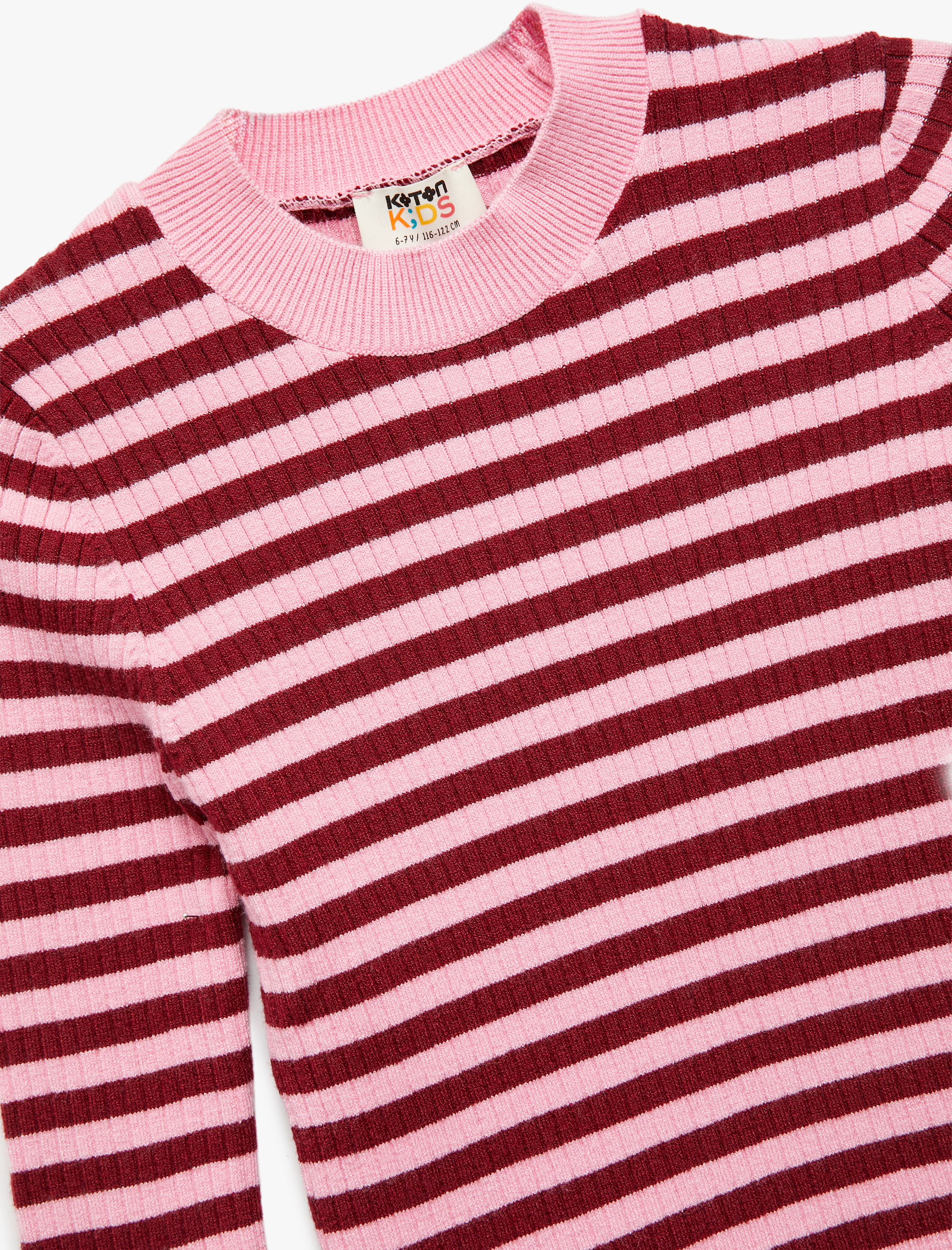  Kız Çocuk Uzun Kollu Bisiklet Yaka Çizgili Triko Kazak