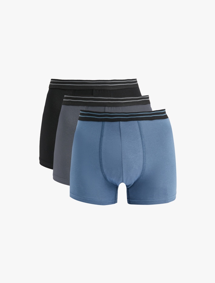  Pamuklu Regular Fit Şerit Detaylı 3'lü Boxer Seti