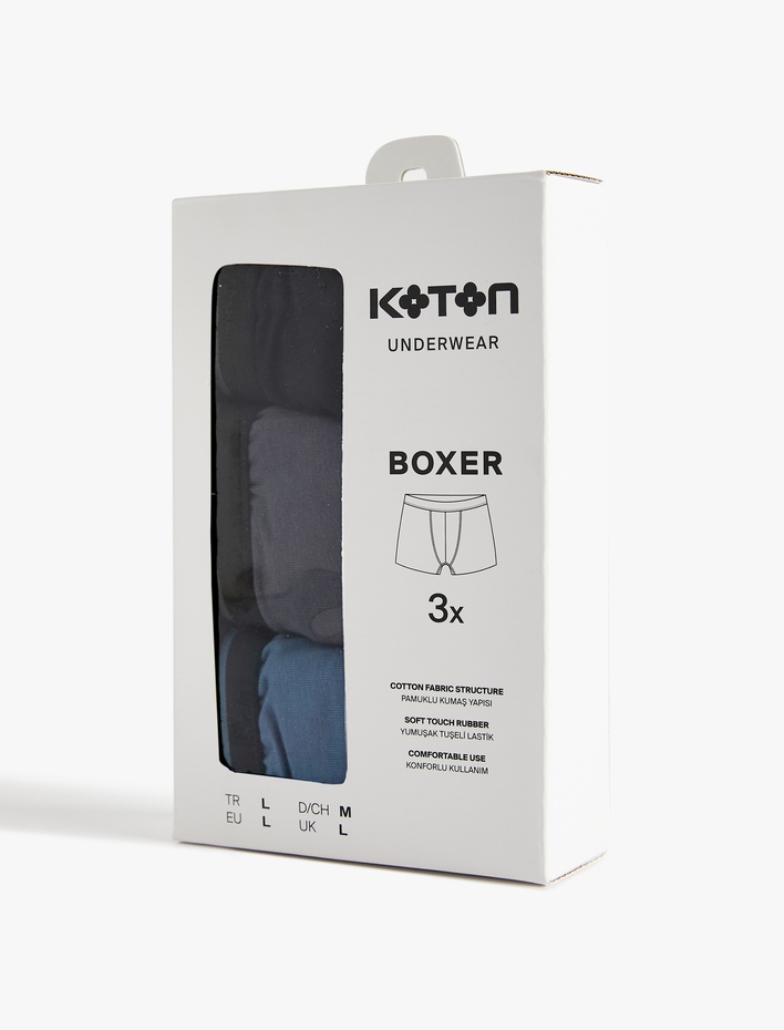  Pamuklu Regular Fit Şerit Detaylı 3'lü Boxer Seti