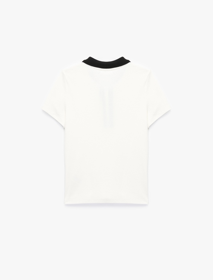  Düğmeli Çizgili Kısa Kollu Pamuklu Polo Yaka Tişört