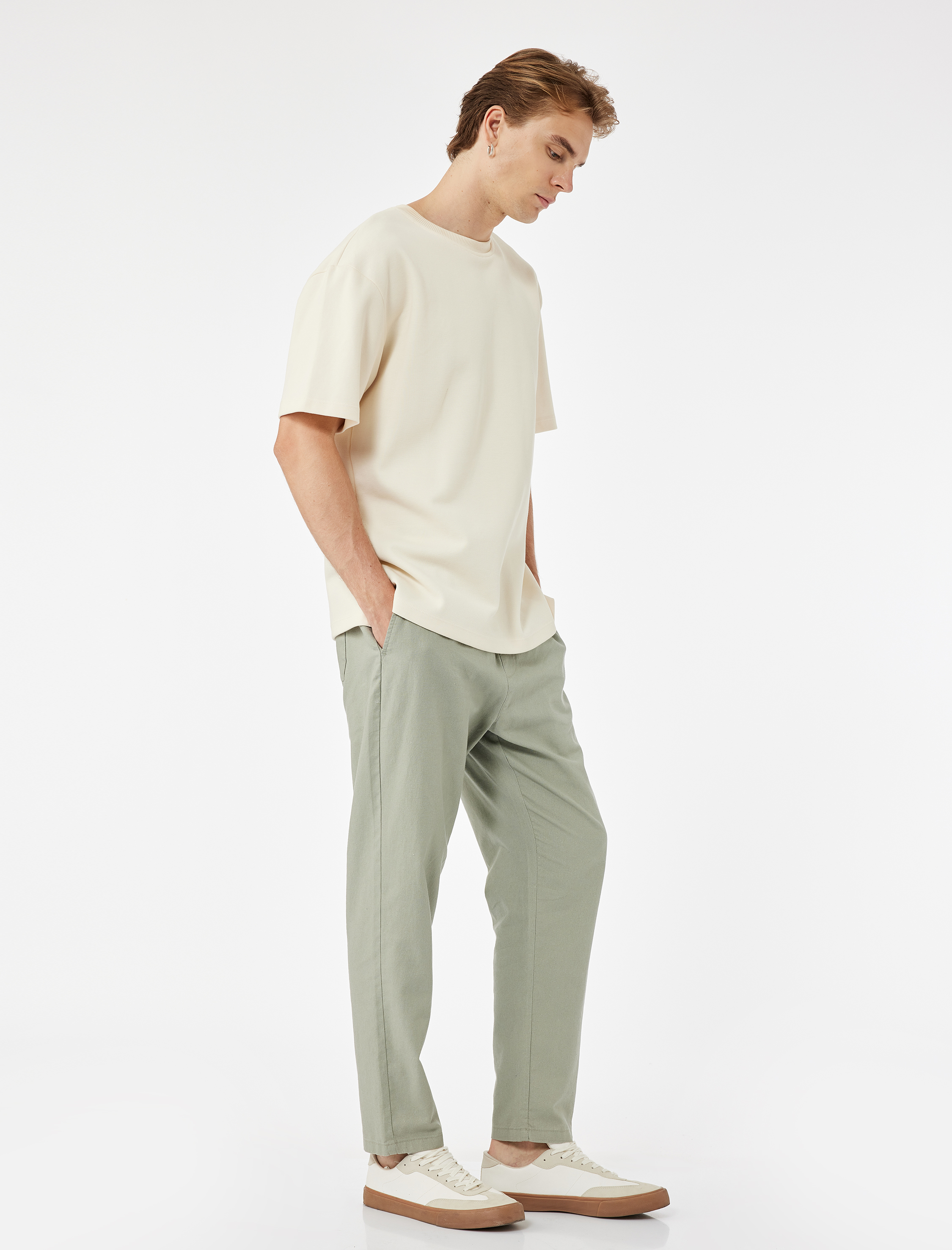   Keten Pamuk Karışımlı Beli Bağcıklı Chino Pantolon