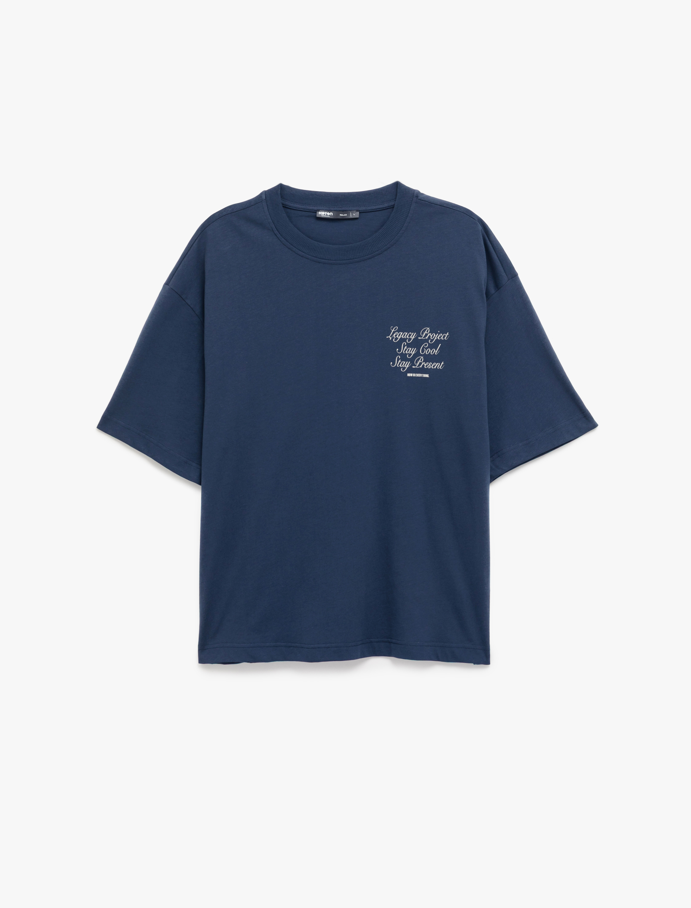   Pamuklu Arkası Baskılı Kısa Kollu Bisiklet Yaka Oversize Tişört