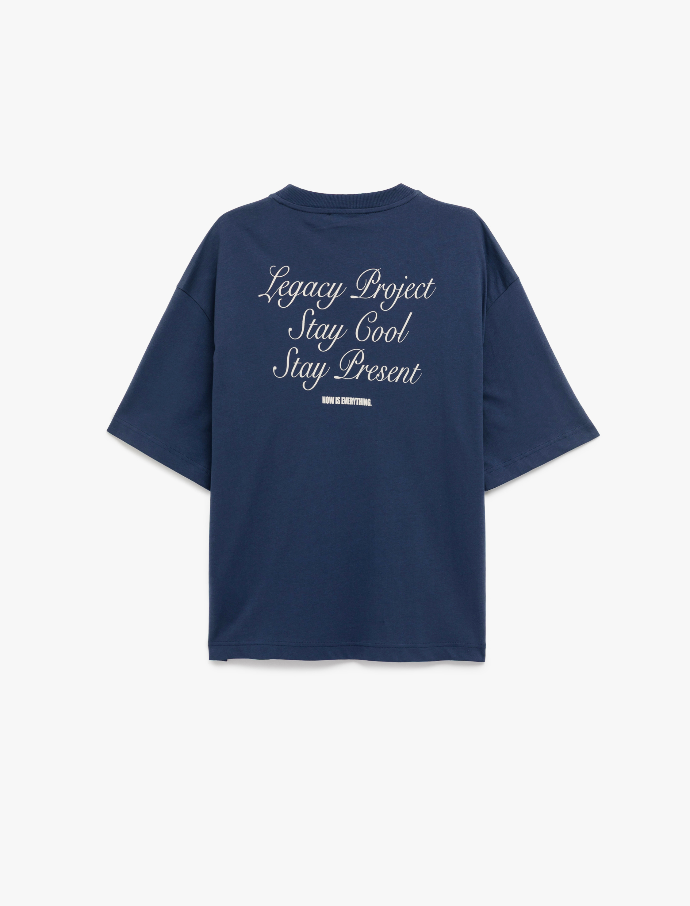   Pamuklu Arkası Baskılı Kısa Kollu Bisiklet Yaka Oversize Tişört