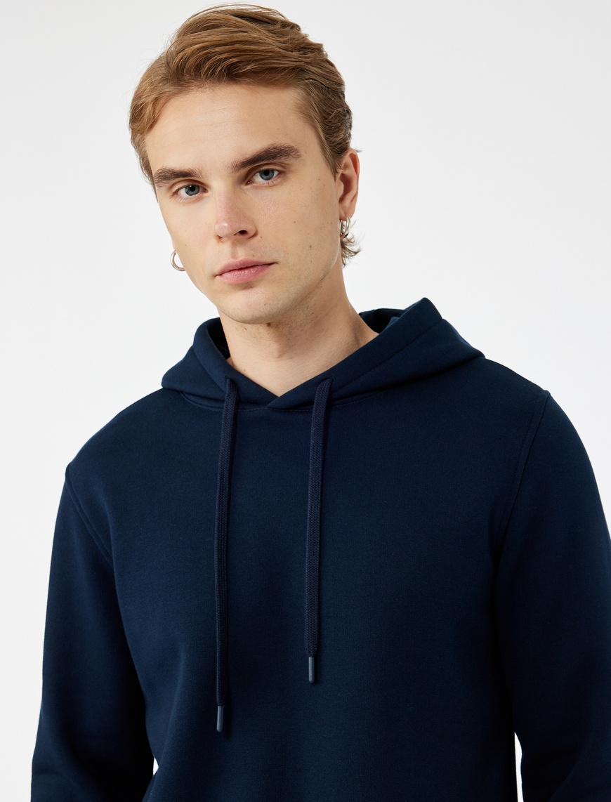   Şardonlu Uzun Kollu Basic Kapşonlu Sweatshirt