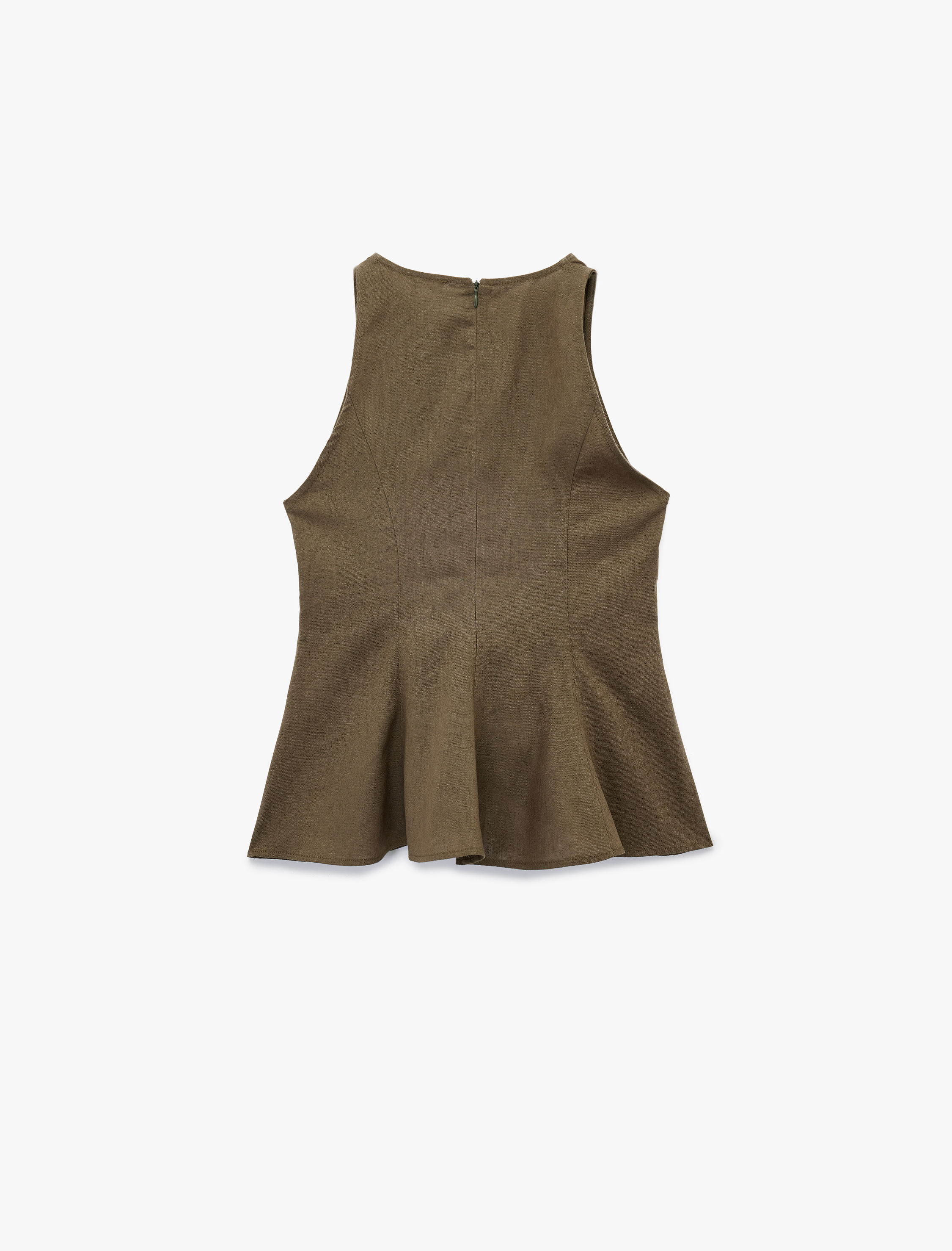   Bol Kalıp Kolsuz Bisiklet Yaka Keten Peplum Bluz