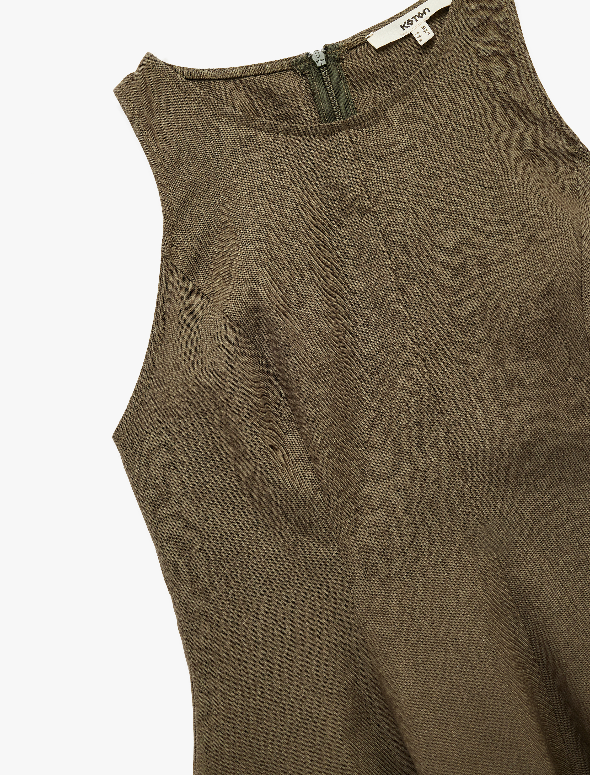   Bol Kalıp Kolsuz Bisiklet Yaka Keten Peplum Bluz