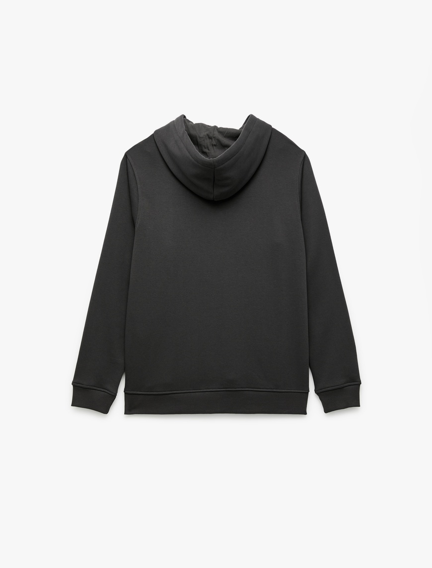   Şardonlu Uzun Kollu Basic Kapşonlu Sweatshirt