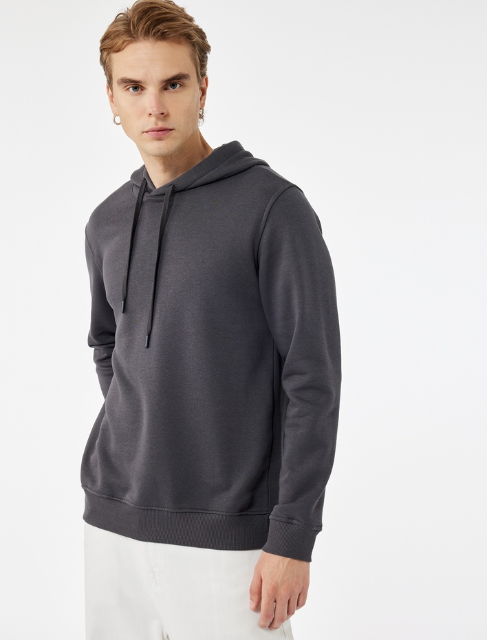  Şardonlu Uzun Kollu Basic Kapşonlu Sweatshirt