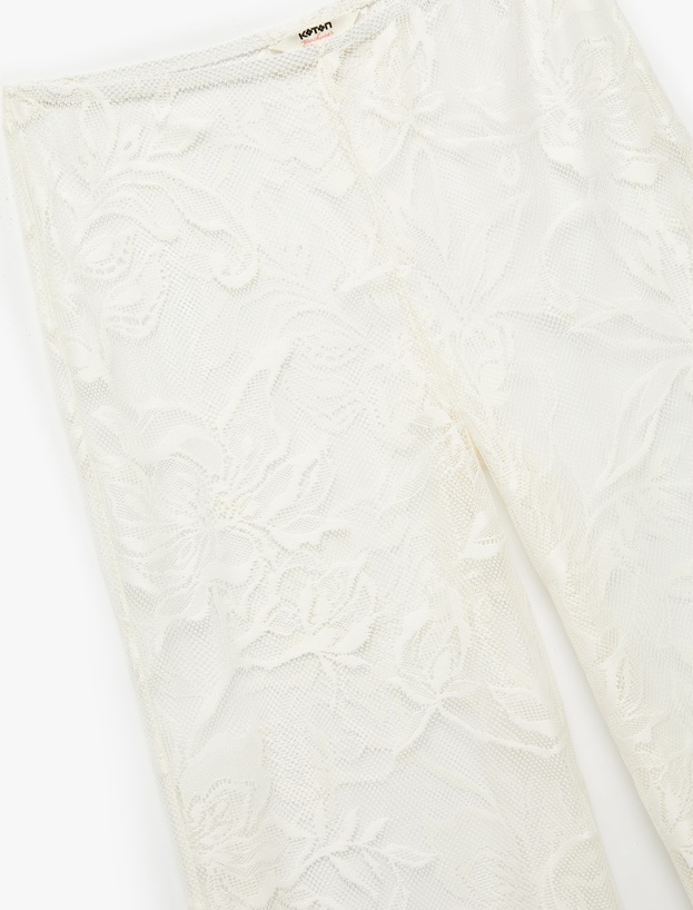 Transparan Floral Dokulu Geniş Paça Dantel Pareo Pantolon_4