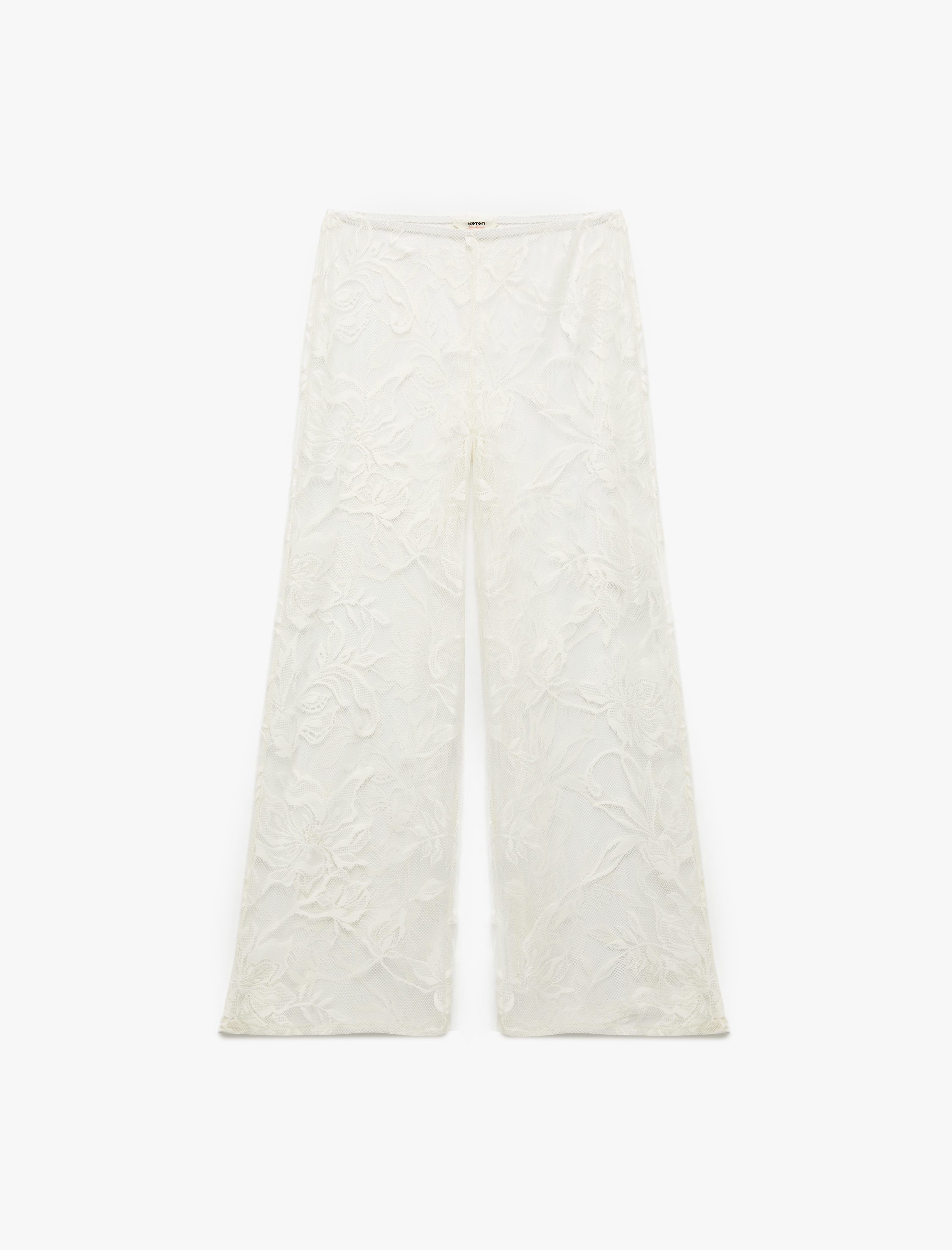 Transparan Floral Dokulu Geniş Paça Dantel Pareo Pantolon