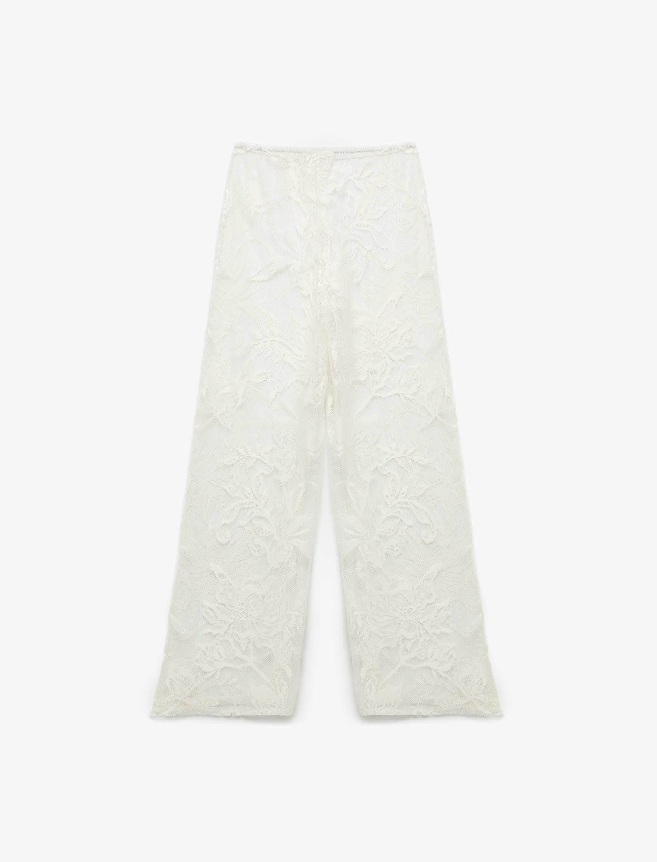 Transparan Floral Dokulu Geniş Paça Dantel Pareo Pantolon