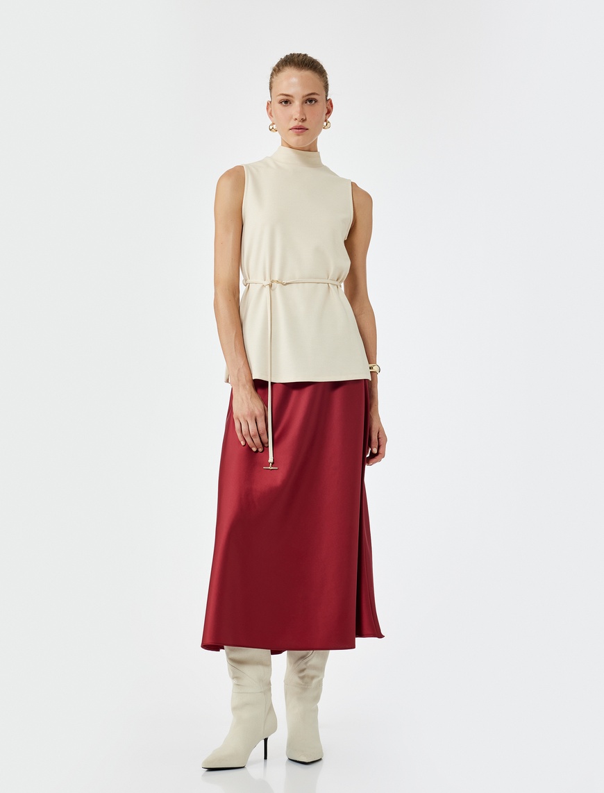   Standart Bel Regular Fit Saten Midi Etek