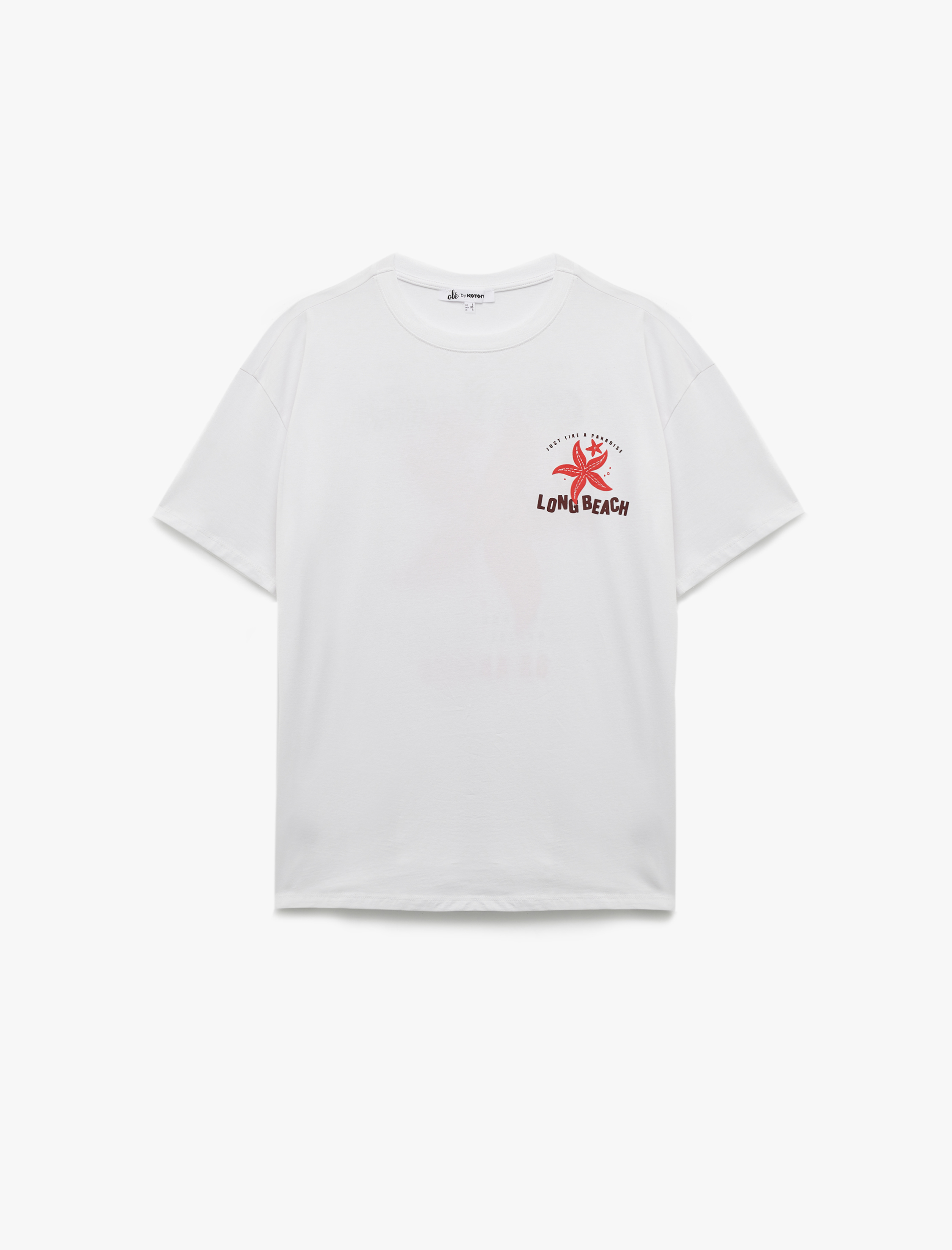   Rahat Kalıp Kısa Kollu Bisiklet Yaka Pamuklu Arkası Baskılı Tişört