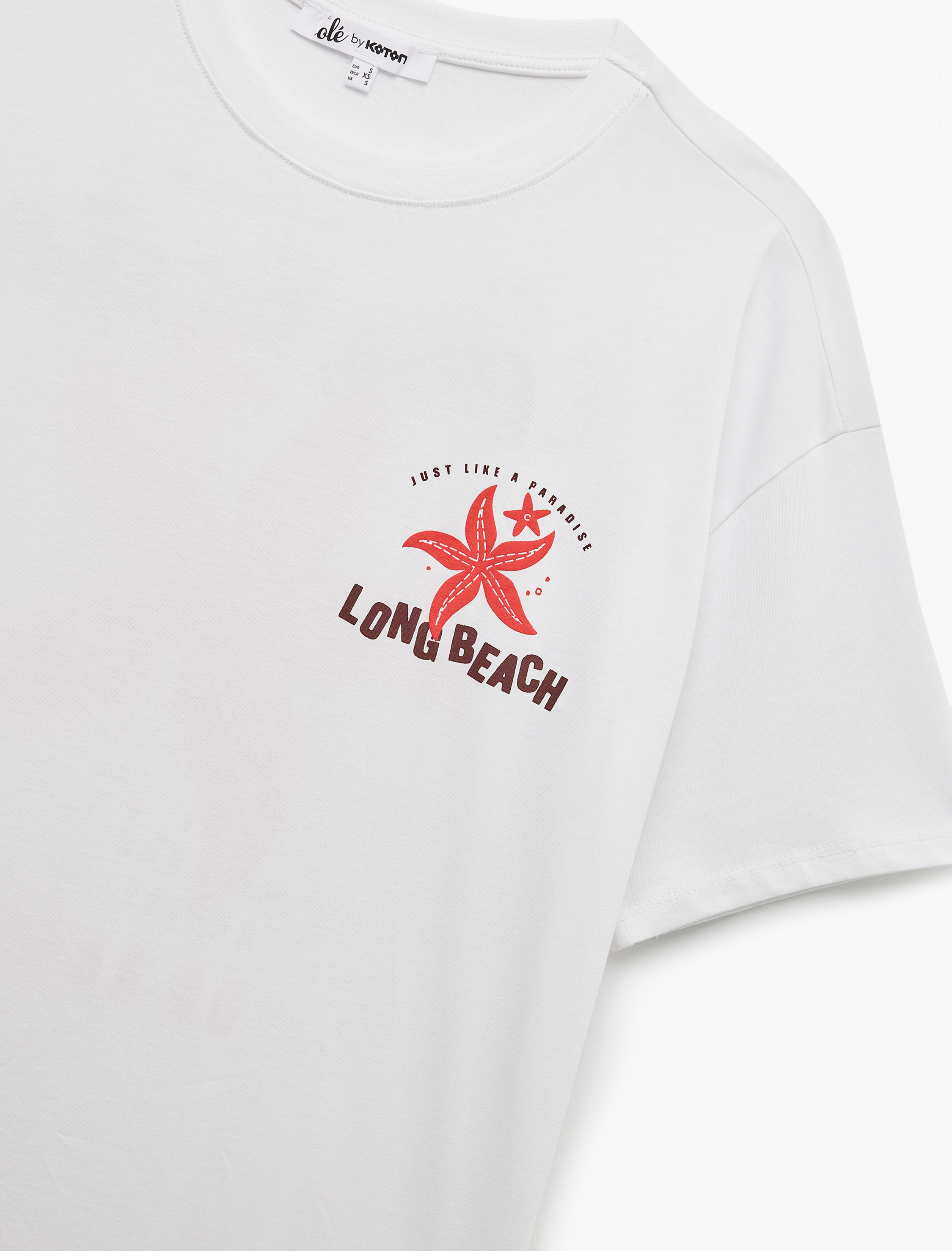   Rahat Kalıp Kısa Kollu Bisiklet Yaka Pamuklu Arkası Baskılı Tişört