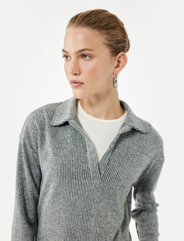 Regular Fit Uzun Kollu Polo Yaka Fitilli Tişört_1