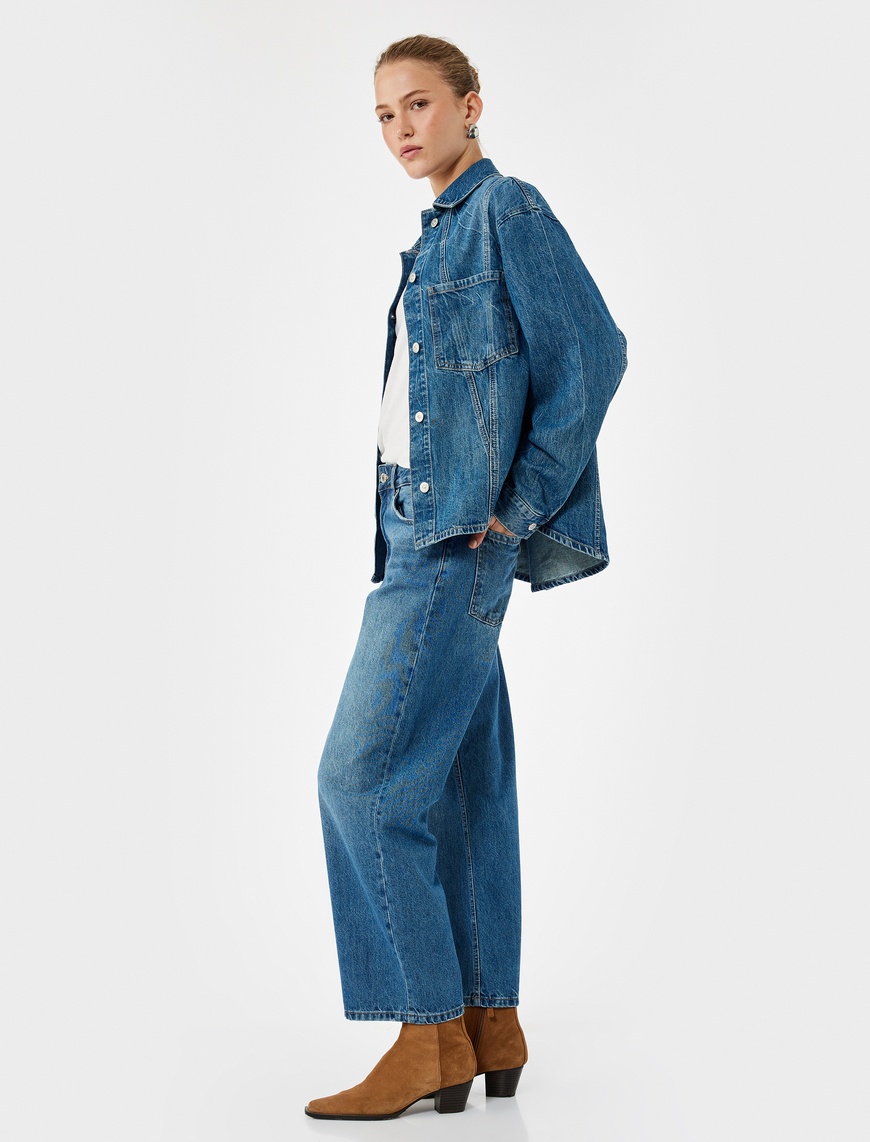   Pamuklu Düz Paça Cepli Jean Pantolon - Straight Jeans