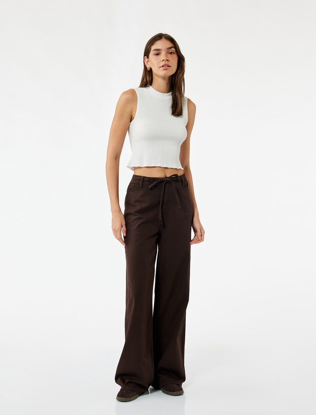 Bisiklet Yaka Kolsuz Basic Crop Bluz_1