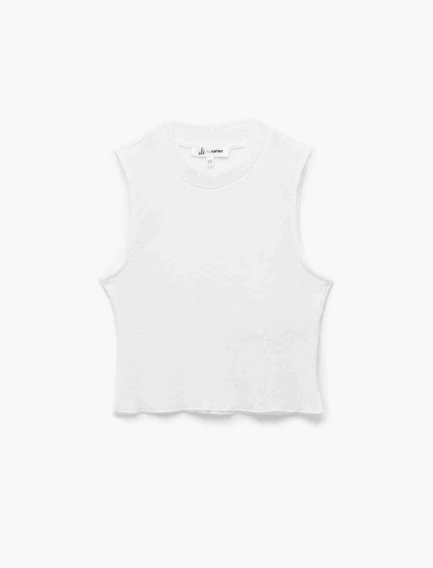   Bisiklet Yaka Kolsuz Basic Crop Bluz