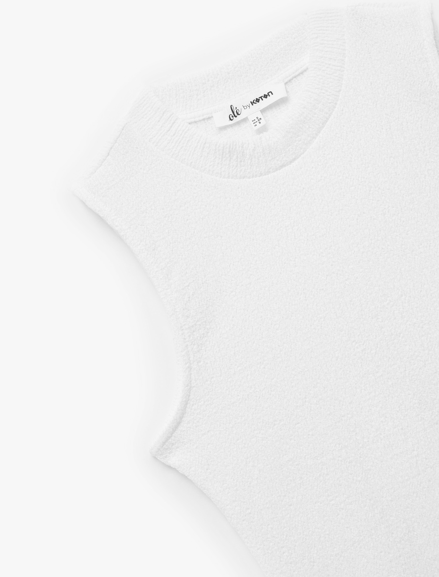   Bisiklet Yaka Kolsuz Basic Crop Bluz