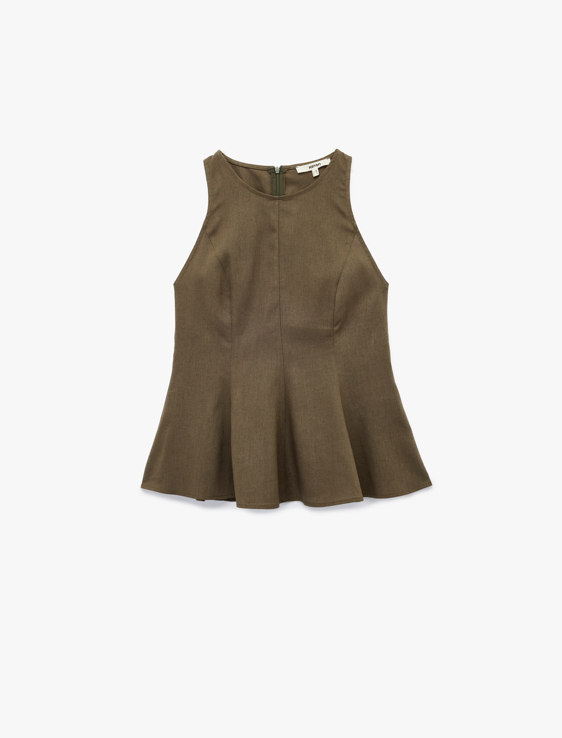   Bol Kalıp Kolsuz Bisiklet Yaka Keten Peplum Bluz