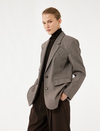 Uzun Kollu Kruvaze Düğmeli Oversize Blazer Ceket