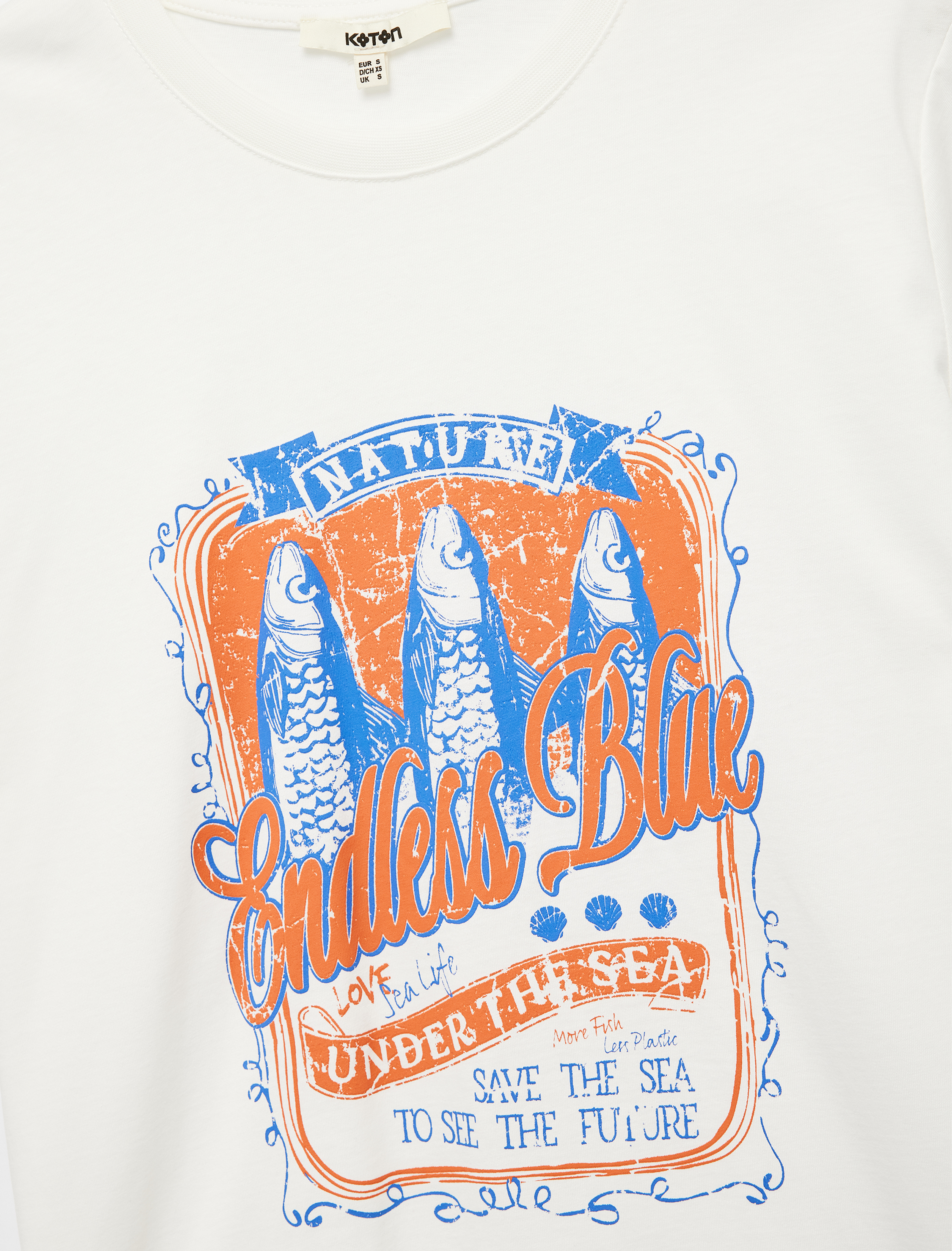   Pamuklu Kısa Kollu Bisiklet Yaka Balık Baskılı Tişört