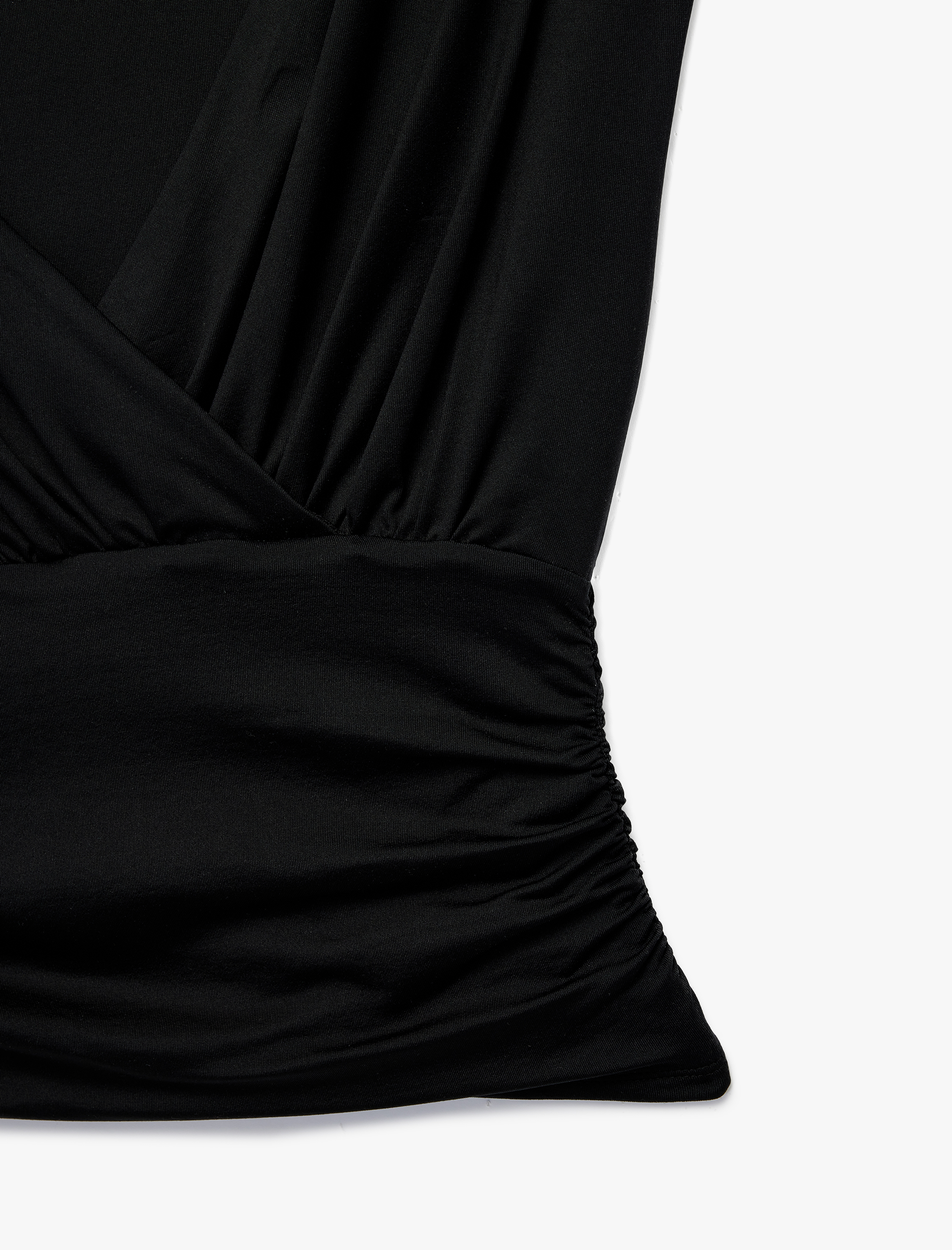   Slim Fit Drapeli Kruvaze Kolsuz Bluz