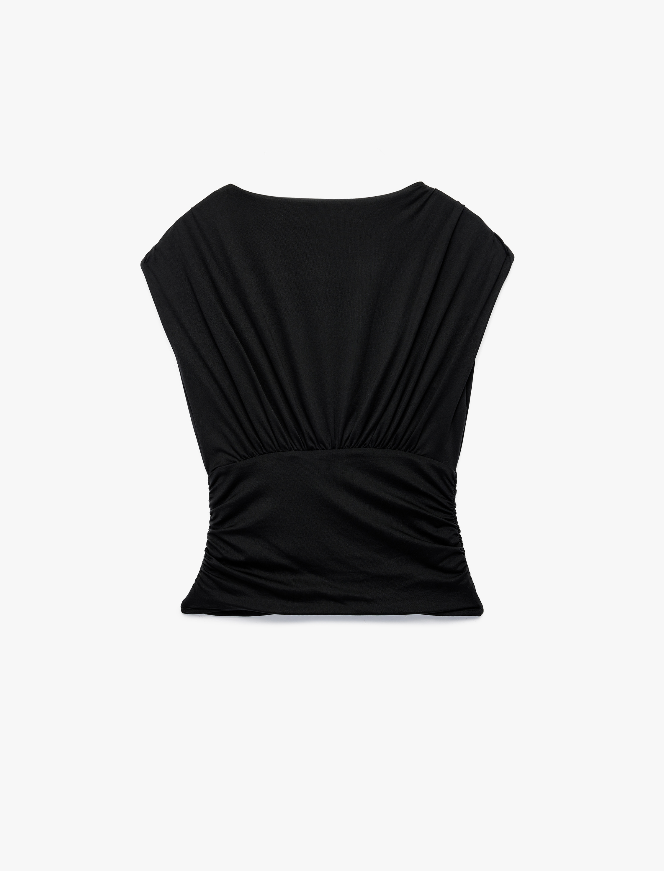   Slim Fit Drapeli Kruvaze Kolsuz Bluz