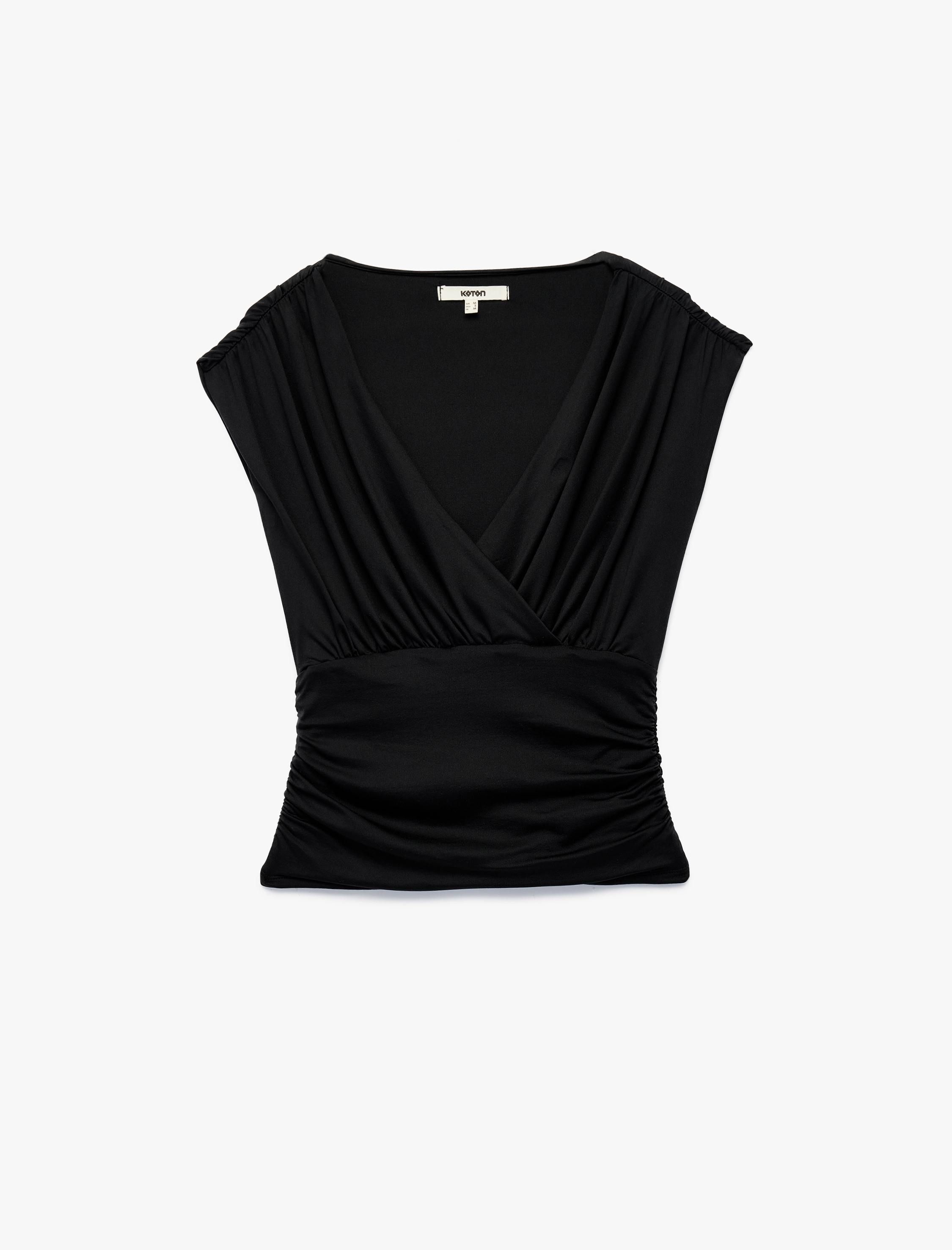   Slim Fit Drapeli Kruvaze Kolsuz Bluz