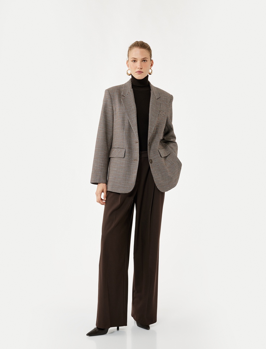   Uzun Kollu Kruvaze Düğmeli Oversize Blazer Ceket