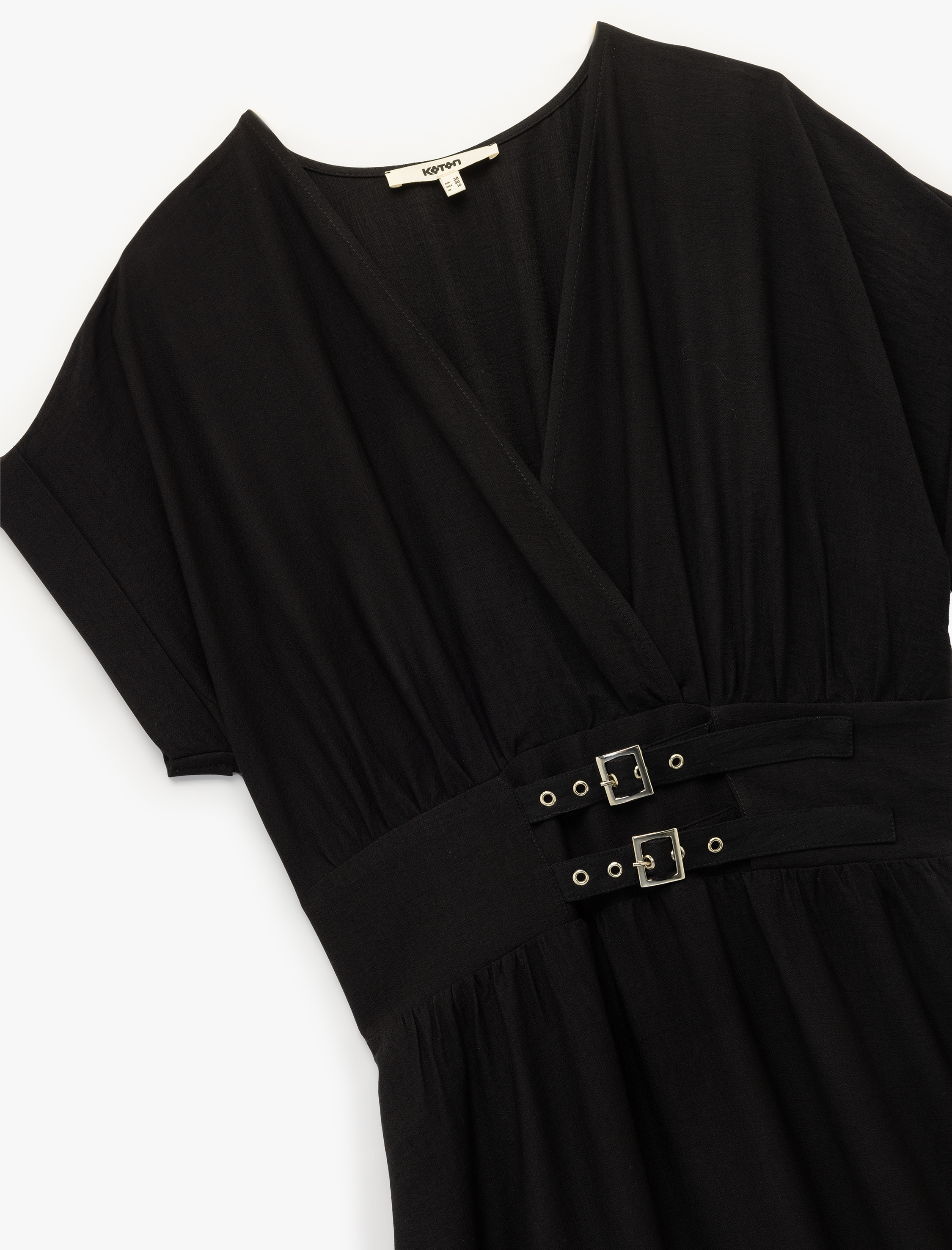   Viskon Kumaş Kemer Detaylı Kısa Kollu Uzun Kruvaze Elbise