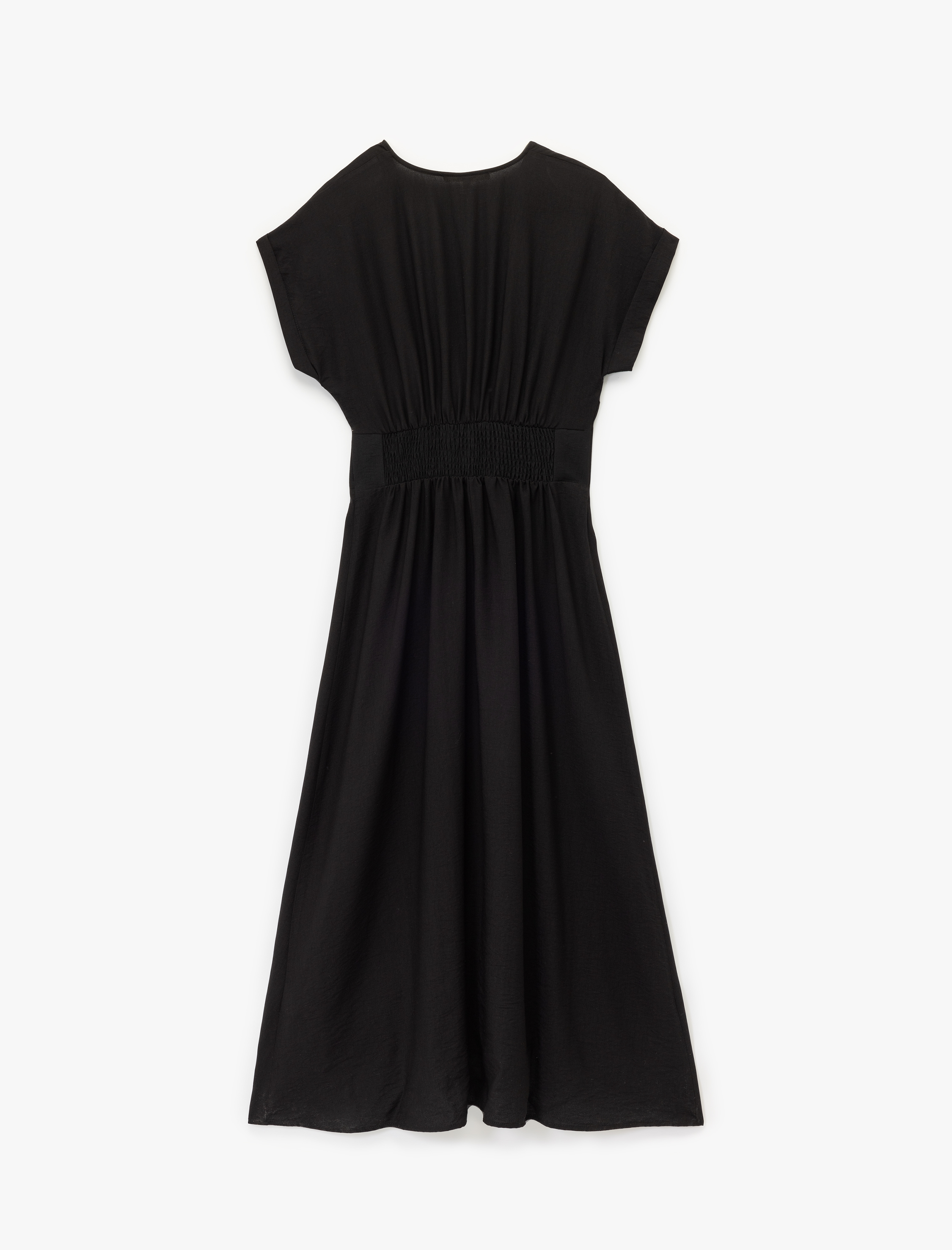   Viskon Kumaş Kemer Detaylı Kısa Kollu Uzun Kruvaze Elbise