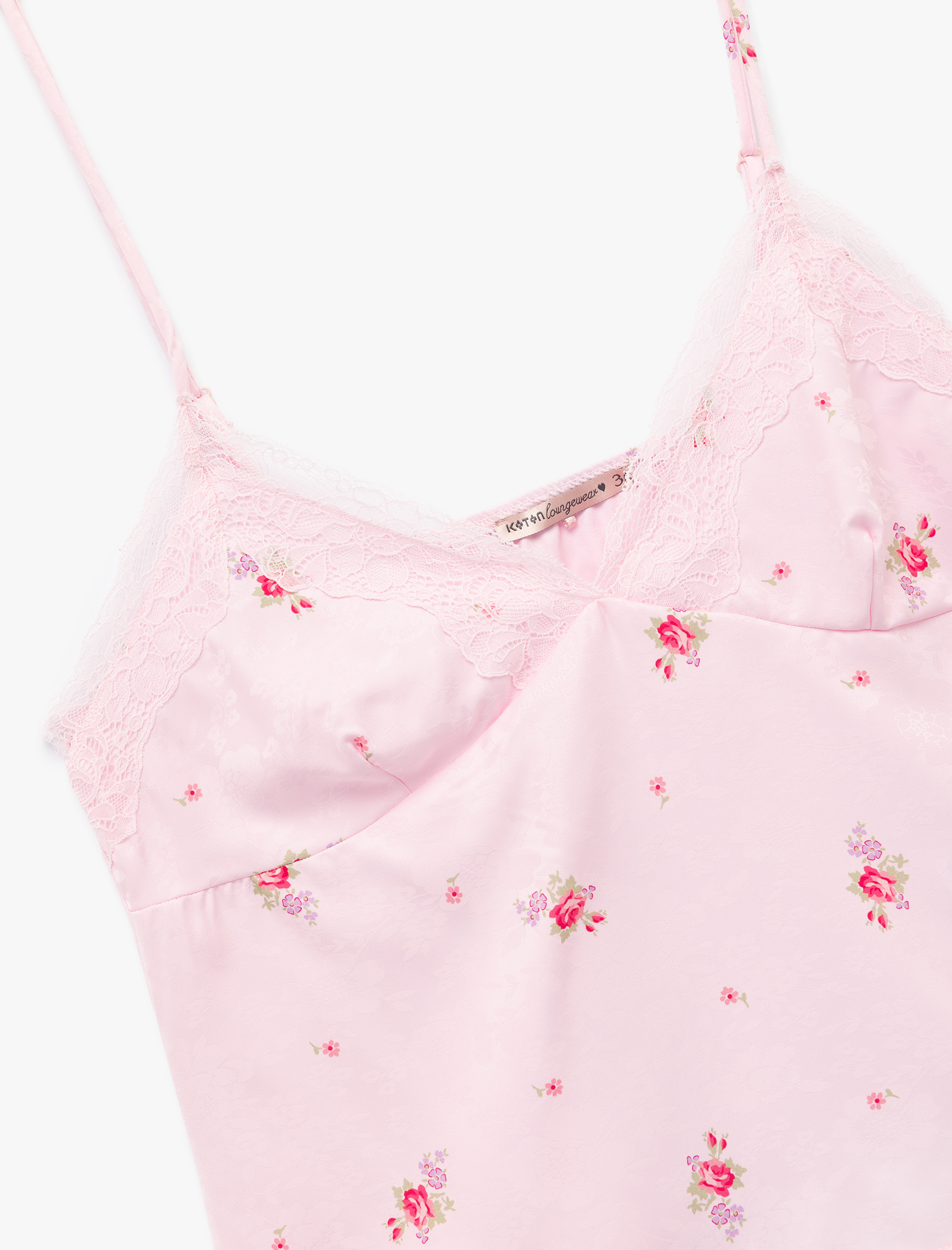   Dantelli Kolsuz Çiçek Baskılı Askılı Pijama Üstü