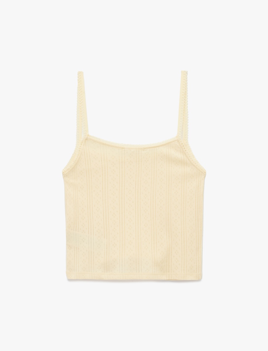   Pamuklu Slim Fit Dantel Detaylı İnce Askılı Crop Atlet