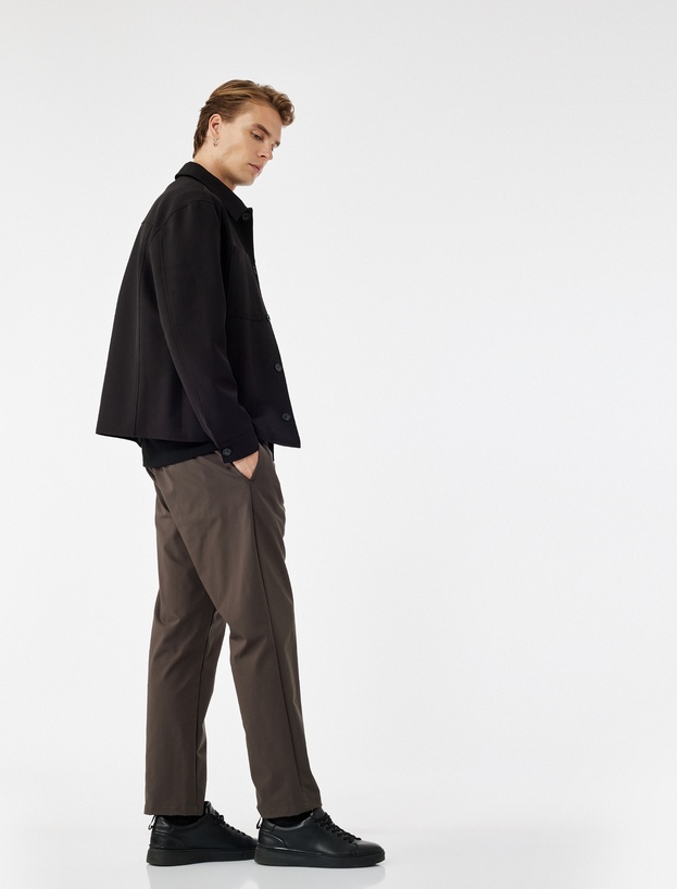 Beli Bağcıklı Düğmeli Duble Paça Esnek Slim Fit Pantolon_0