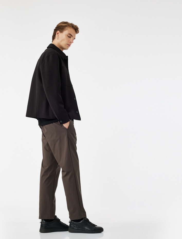  Beli Bağcıklı Düğmeli Duble Paça Esnek Slim Fit Pantolon