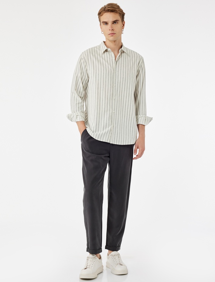  Viskon Cep Detaylı Rayon Tapered Beli Bağcıklı Pantolon