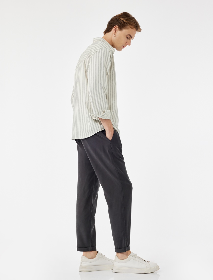   Viskon Cep Detaylı Rayon Tapered Beli Bağcıklı Yazlık Pantolon