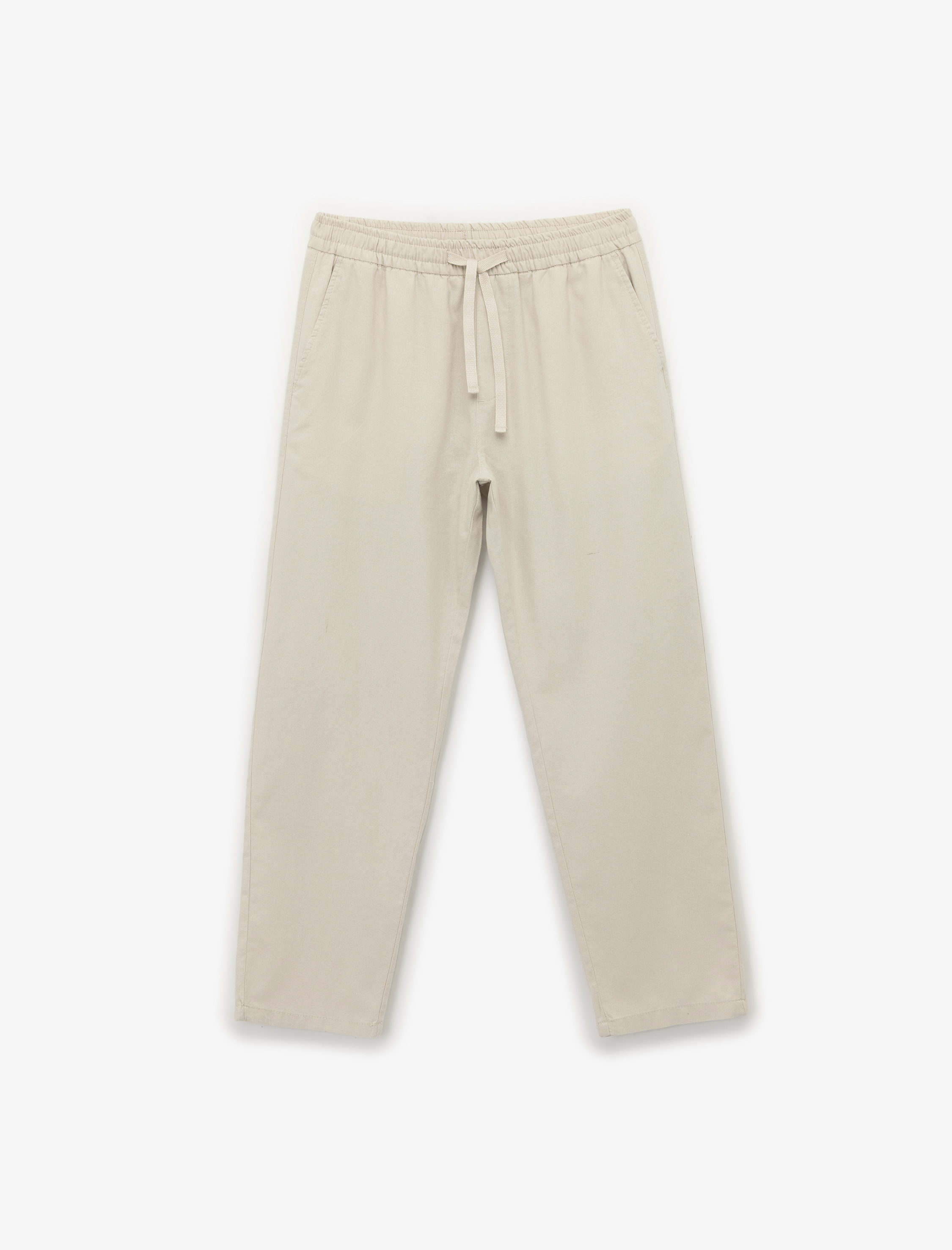   Pamuk Keten Karışımlı Cep Detaylı Beli Bağcıklı Pantolon