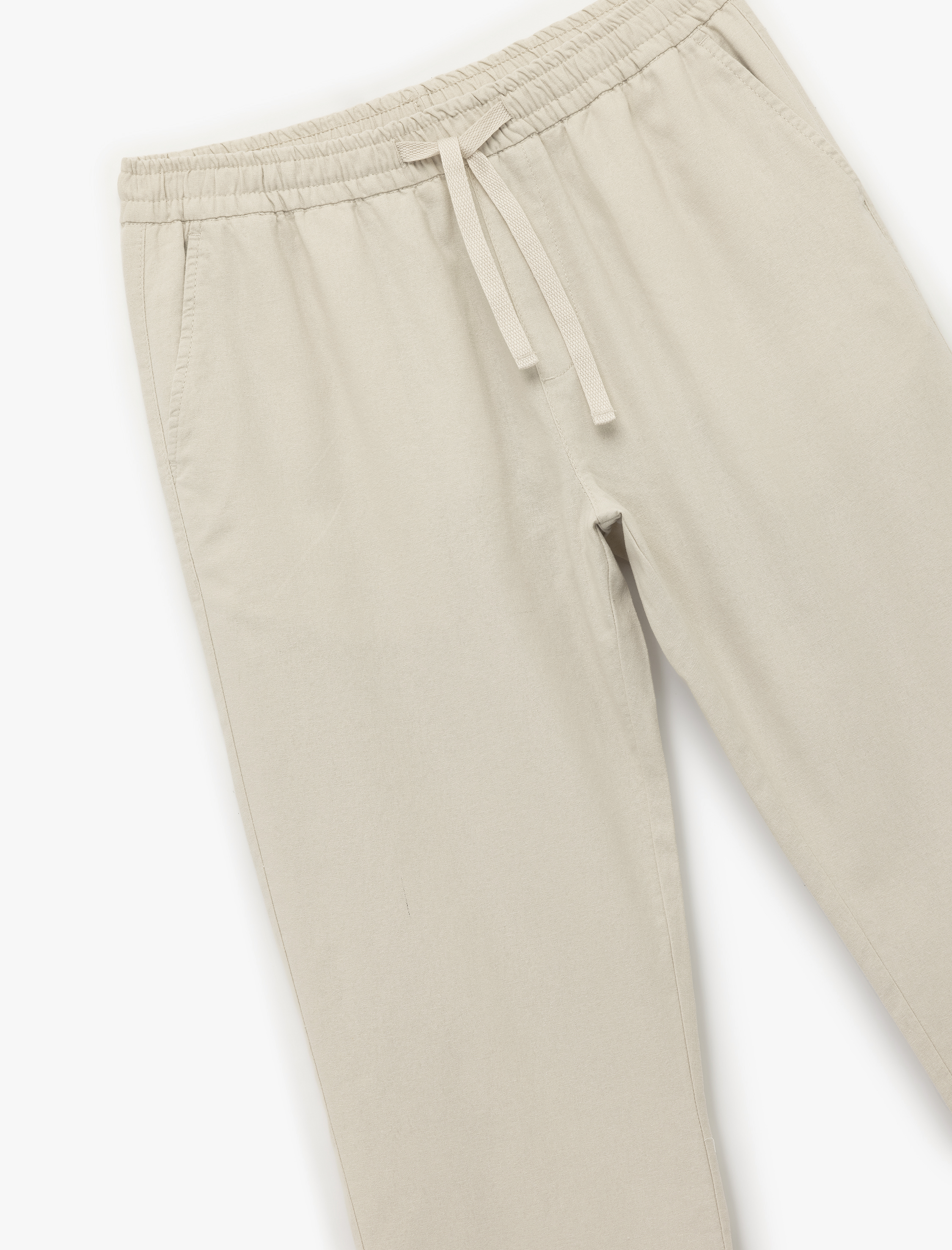   Pamuk Keten Karışımlı Cep Detaylı Beli Bağcıklı Pantolon