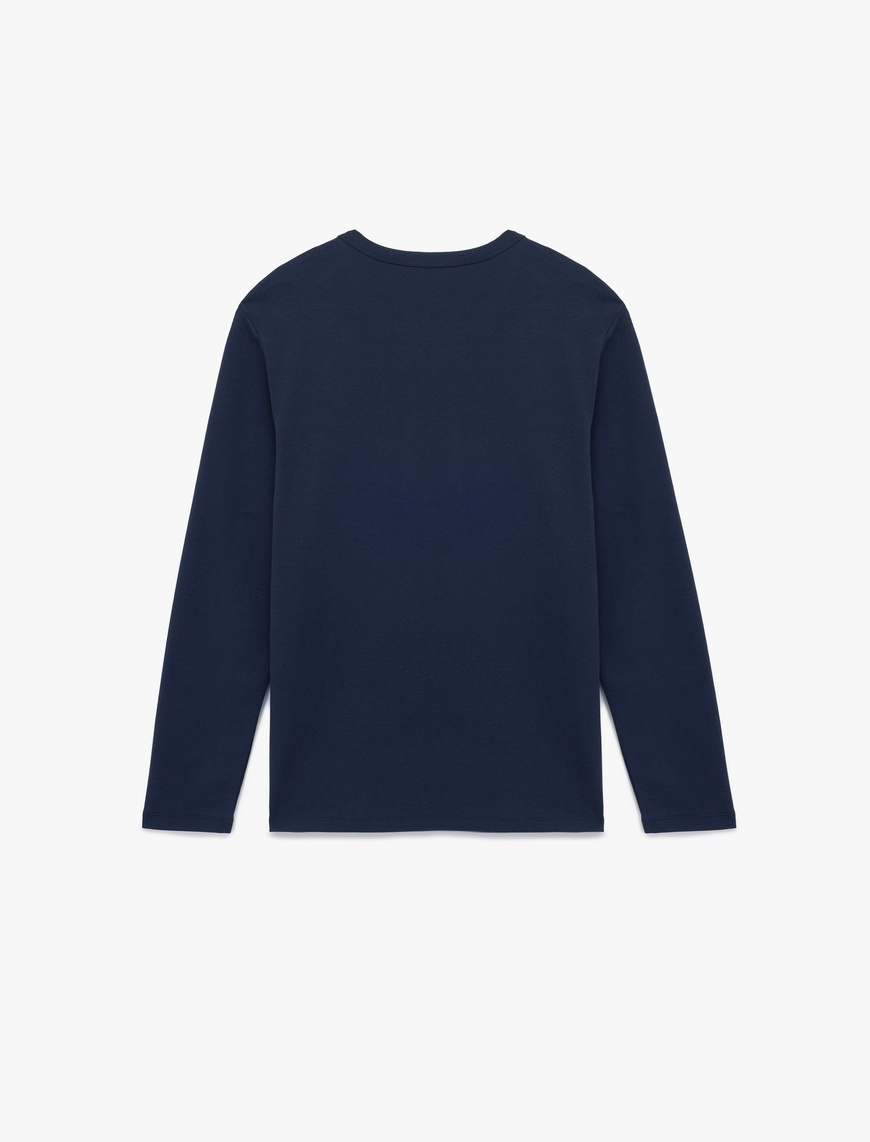   Pamuklu Bisiklet Yaka Basic Slim Fit Uzun Kollu Tişört