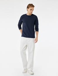 Pamuklu Bisiklet Yaka Basic Slim Fit Uzun Kollu Tişört