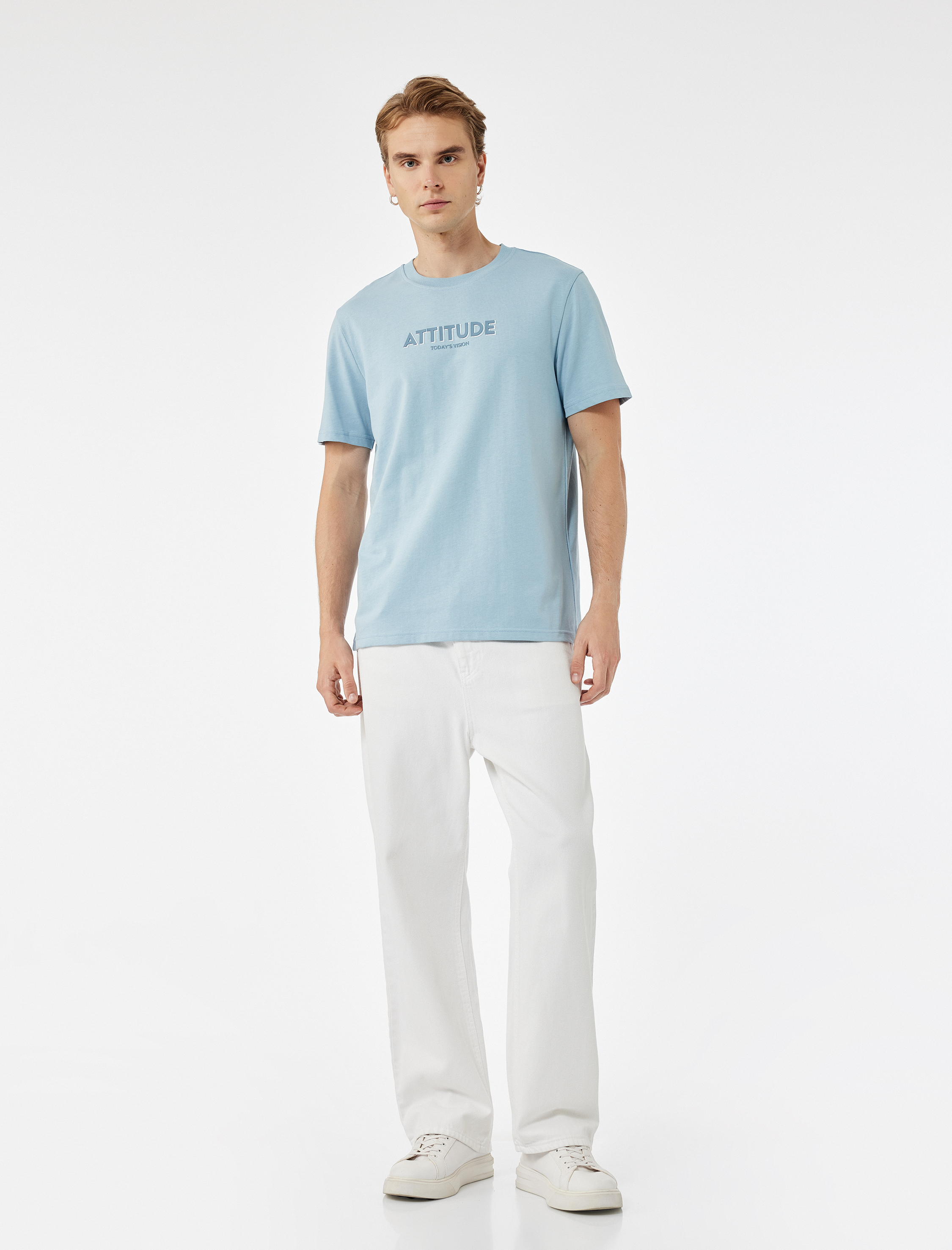   Kısa Kollu Regular Fit Bisiklet Yaka Pamuklu Baskılı Tişört