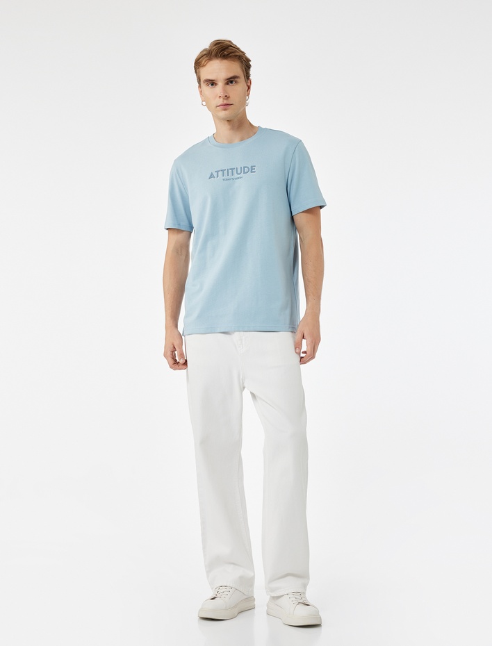  Kısa Kollu Regular Fit Bisiklet Yaka Pamuklu Baskılı Tişört