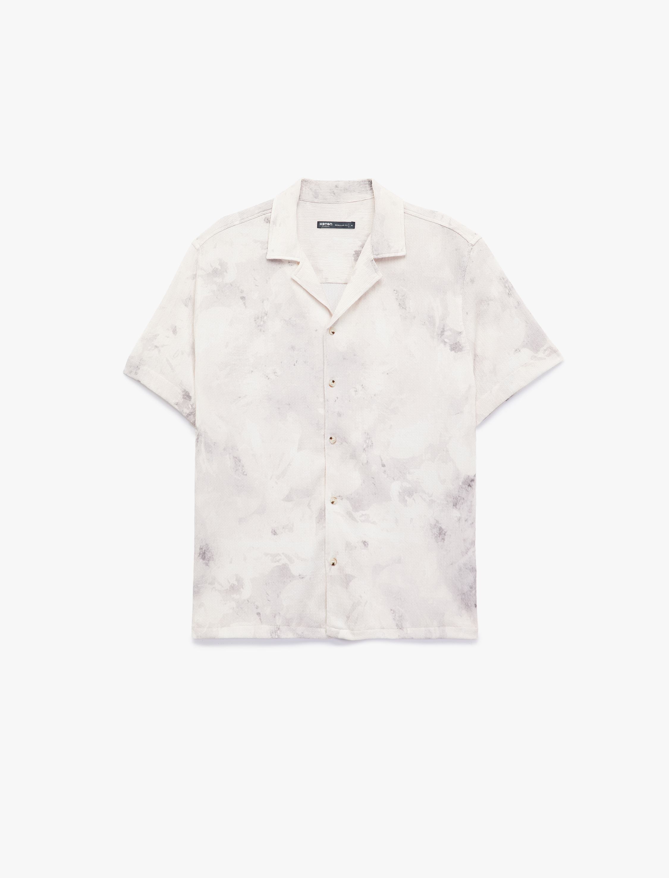   Regular Fit Kısa Kollu Dokulu Apaş Yaka Desenli Gömlek